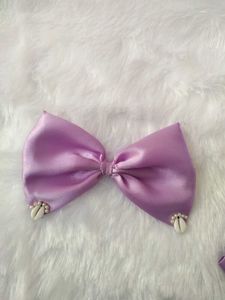 2 Large Lavender Satin Bow Hair Clip
