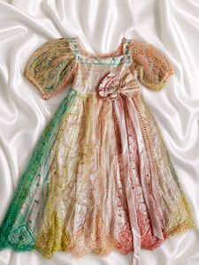 Rainbow Princess Puff Sleeve Dress