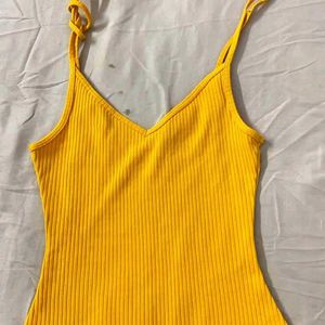 V-Neck Ribbed Yellow Bodysuit