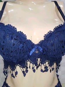 (400)Navy Lace Lingerie Set