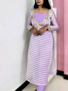 Elegant Lavender Striped Kurta Set