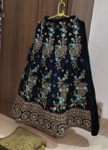 Embellished Navy Blue Velvet Blouse