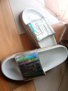 Superdry Slides - White &amp; Silver