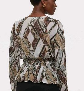 H&amp;M Sheer Snake Print V-Neck Blouse