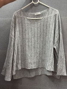 Gray Ribbed Long Sleeve Top