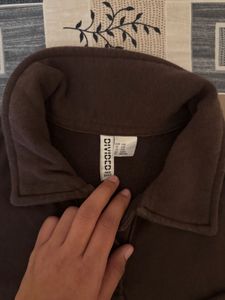 H&amp;M Brown Collared Cropped Sweatshirt