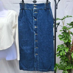 Denim Button-Front Midi Skirt