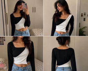 Stylish Black & White Asymmetrical Crop Top