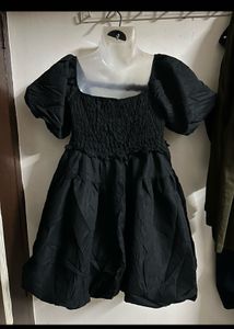 Black Puff Sleeve Smocked Dress