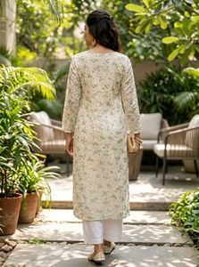 PRINTED FLORAL OFF-WHITE KURTA