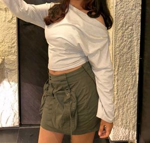 Grey Off-Shoulder Long Sleeve Top