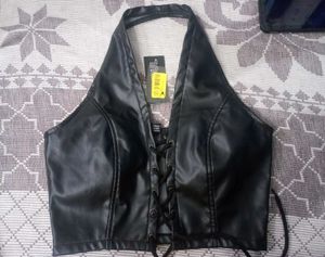 Black Faux Leather Halter Top