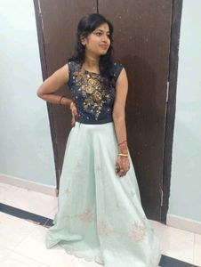 Crop Top Lehenga With Frill Dupatta