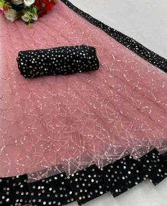 Elegant Pink Net Saree with Sequins
