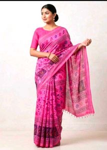 Pink Printed Saree with FREE Cotton Towel |