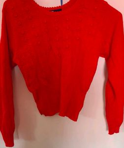 Vibrant Red Beaded Sweater