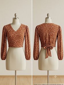 Terracotta Floral Crop Top with Bow