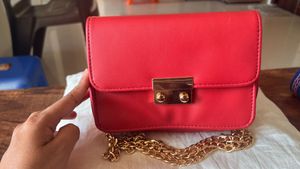 Red Sling Bag with Stylish Chain