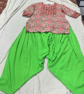 Pink Floral Kurti with Green Patiala Pants