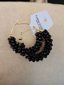 Black Beaded Hoop Earrings