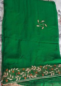 Green Gottapatti with embroidery work saree