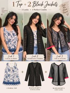 COMBO Floral Top with 2 Black Jackets