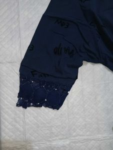Printed A Line Navy Blue Top