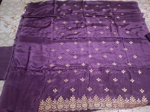Beautiful Purple Embroidered Crepe Suit Set