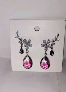 Silver  purple diamond Zircon  tassel earring
