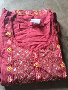 Embroidered Maroon Kurta