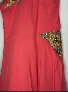 Stunning Coral Ethnic Gown with Embellishments