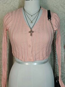 Cute Pink Cropped Cardigan