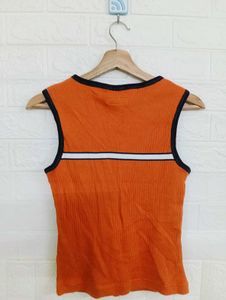 Orange Ribbed Tank Top with Stripes