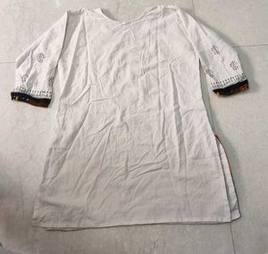 White Printed Cotton Kurta