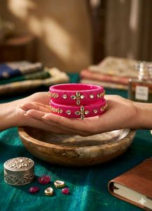 Elegant Pink Silk Bangles with Embellishments
