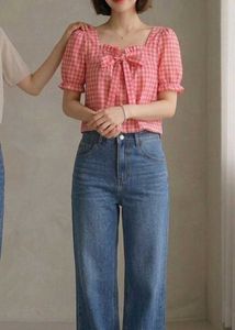 Cute Pink Gingham Bow Top