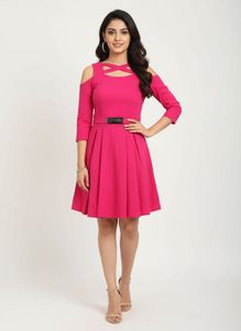 Hot Pink Cold Shoulder Dress