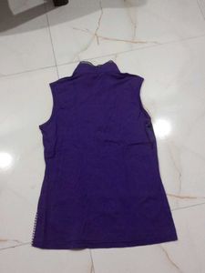Sleeveless Purple Checkered Polo Shirt