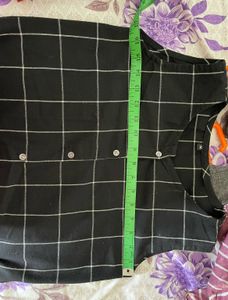 Black &amp; White Checkered Sleeveless Kurta