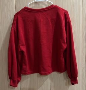 Red V-Neck Long Sleeve Top