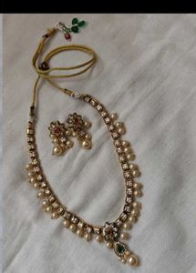 Elegant Pearl &amp; Stone Necklace Set
