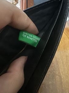 Benetton Black Wallet with Striped Detail