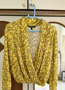 Chic Yellow Floral Wrap Blouse