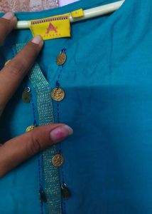 Teal Kurti with Embroidered Sleeves