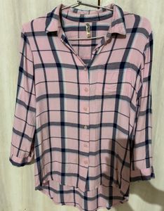 Pink Plain Button-Up Shirt