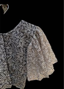 Floral Lace Crop Top with Statement Sleeves