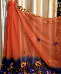 GEORGETTE MIRRORWORK SAREE WITH FALL