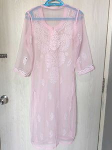 Pink Chikankari Kurta With Lining