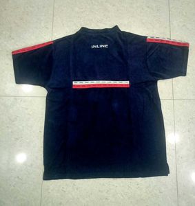 Navy Blue T-Shirt with Red Stripe Detail
