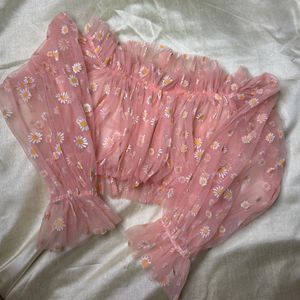 Sheer Daisy Off-Shoulder Crop Top